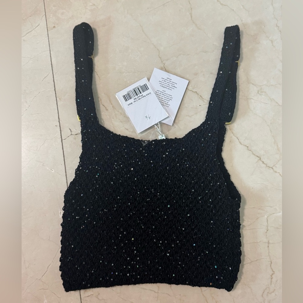 NEW WITH TAGS ASTA RESORT GRACE SEQUINED CROP TOP- BLACK , SIZE S - Picture 2 of 9